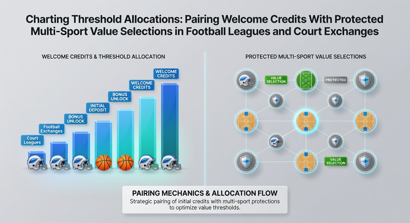 Visual representation of betting threshold allocation charts showing welcome credit pairings across football leagues and tennis court exchanges