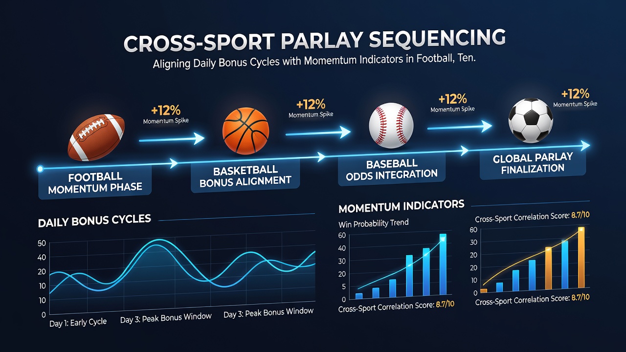 Chart showing momentum indicator alignment between football, tennis, and racing for sequenced parlay bets