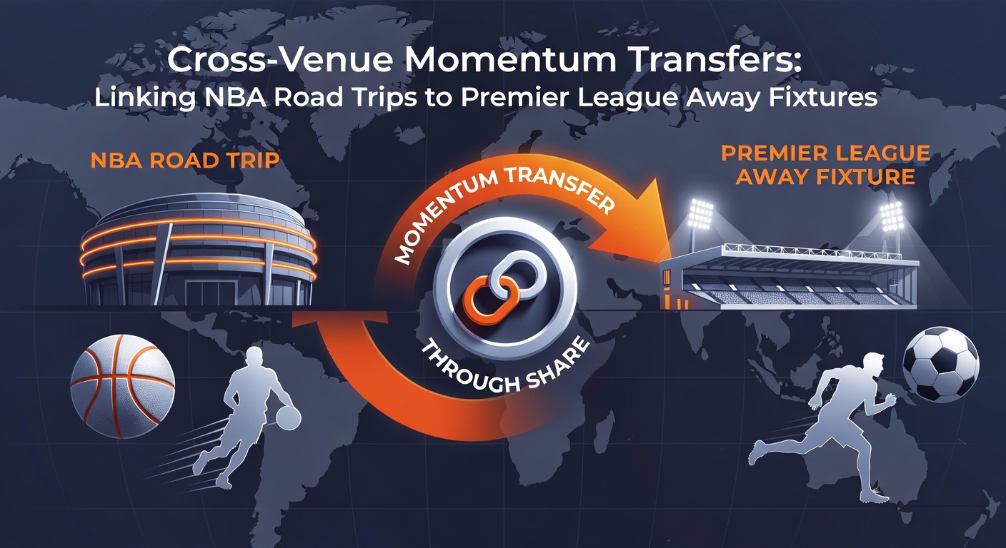 Infographic illustrating correlation coefficients for momentum transfer between NBA travel schedules and Premier League away results