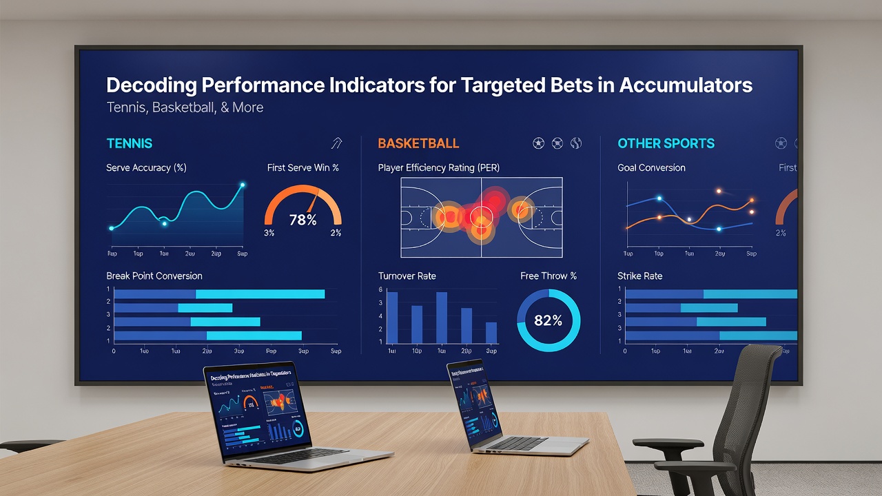 Detailed charts comparing basketball player efficiency, tennis return statistics, and horse racing pace figures used in accumulator construction