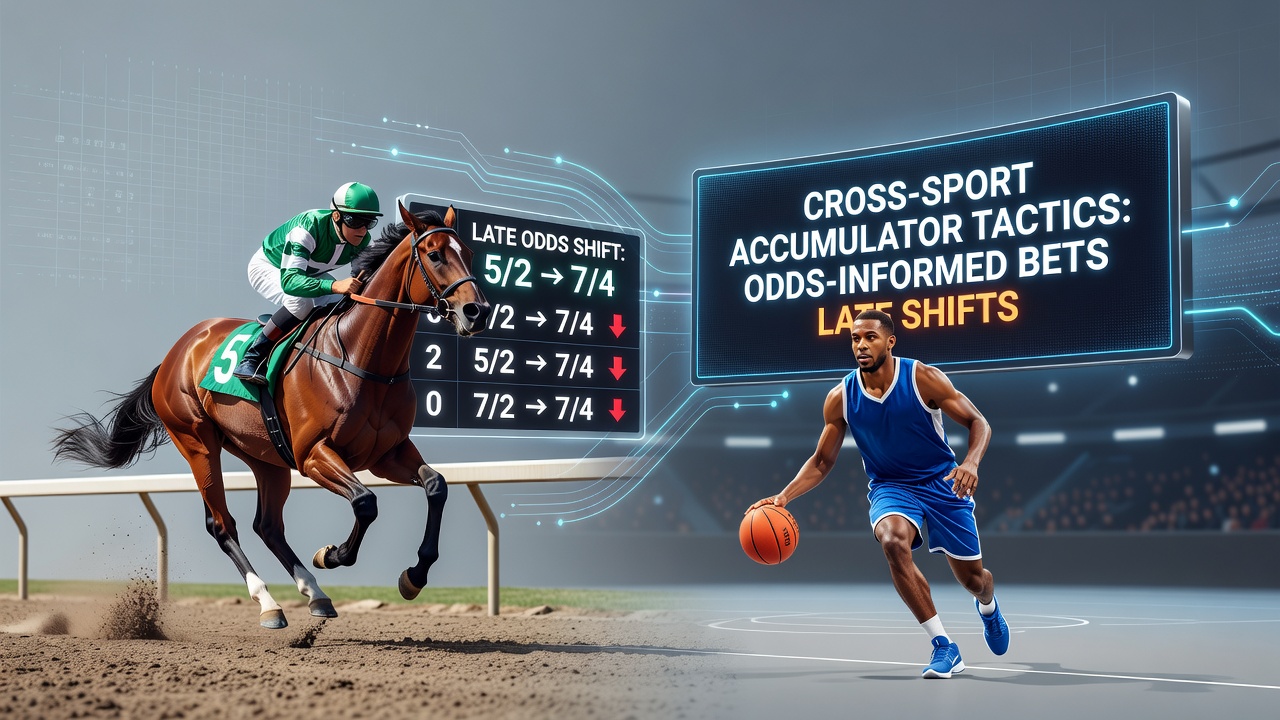Close-up of accumulator ticket and digital odds tracker showing cross-sport selections with highlighted late movements