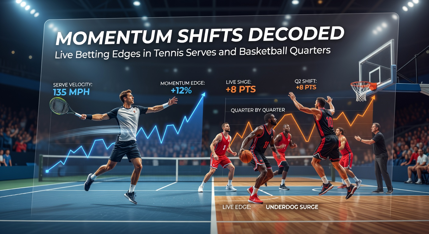 A dynamic tennis serve captured mid-air during a high-stakes match, highlighting the intensity of momentum shifts