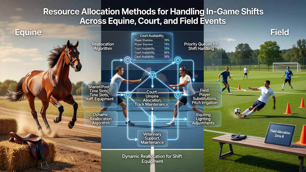 Overview of resource allocation strategies applied across equine racing tracks, tennis courts, and football fields during live event shifts