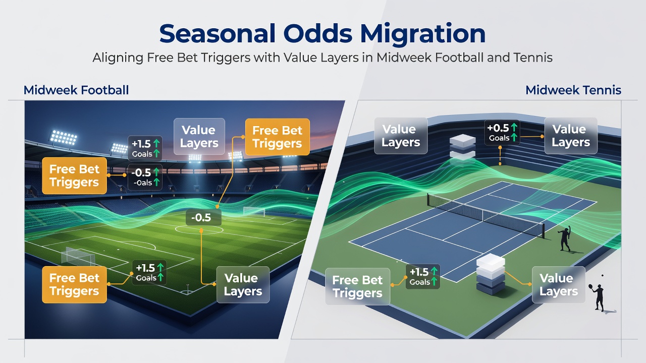 Tennis court action with live betting odds overlay during midweek tournament play