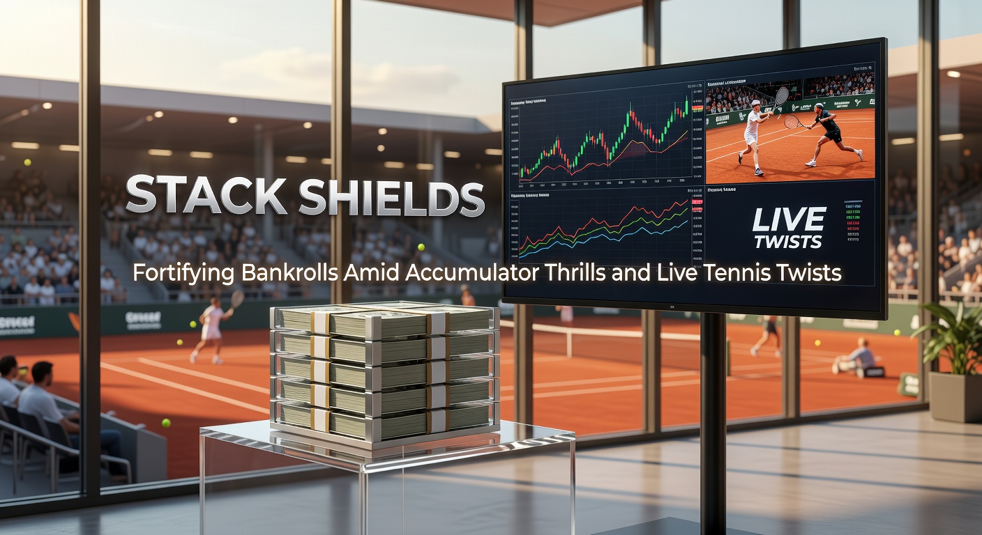 Dynamic graphic depicting hedging and cash-out maneuvers in a live tennis accumulator scenario