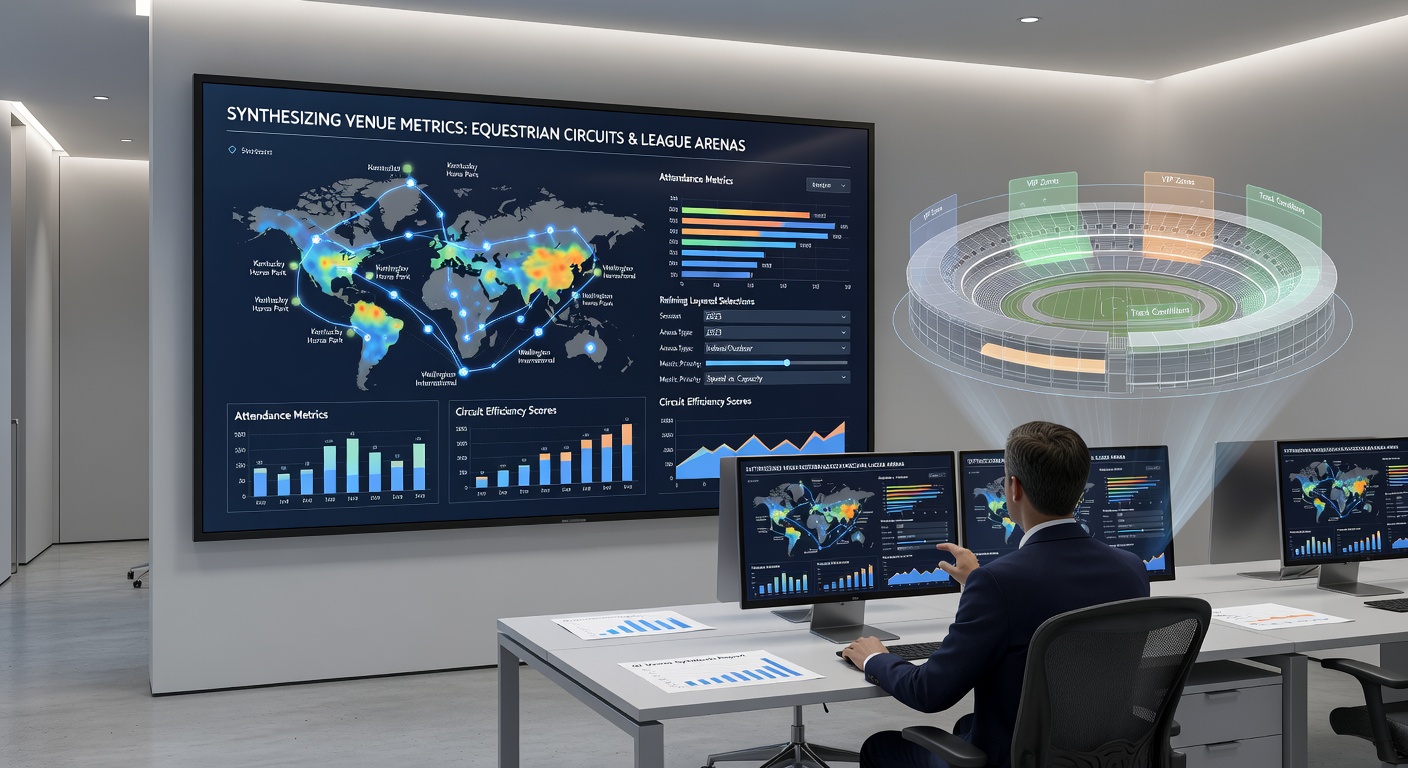 Dashboard view displaying overlaid metrics from a horse racing track and a basketball arena with color-coded deviation scores